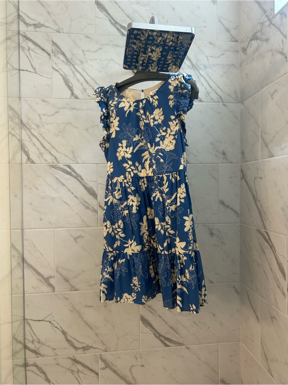 Kori Blue and White Floral Tiered Dress